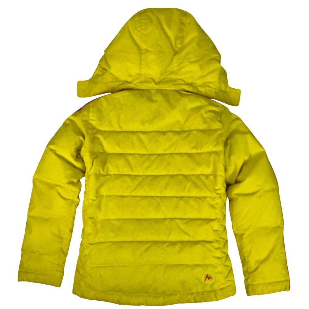 Marmot Girls Puffer Down Jacket Yellow Pink XS Warm Insulated Hooded Windproof - Picture 3 of 16